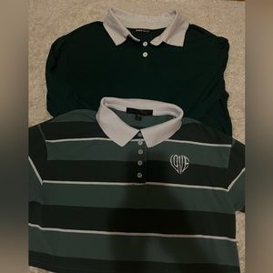 Striped Green/White Tank Top with Green Collard Blouse